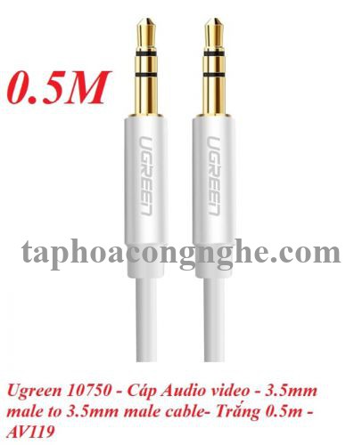 Ugreen 10750 0.5M màu Trắng Cáp âm thanh 2 đầu 3.5mm dương dây tròn TPE cao cấp AV119 30010750